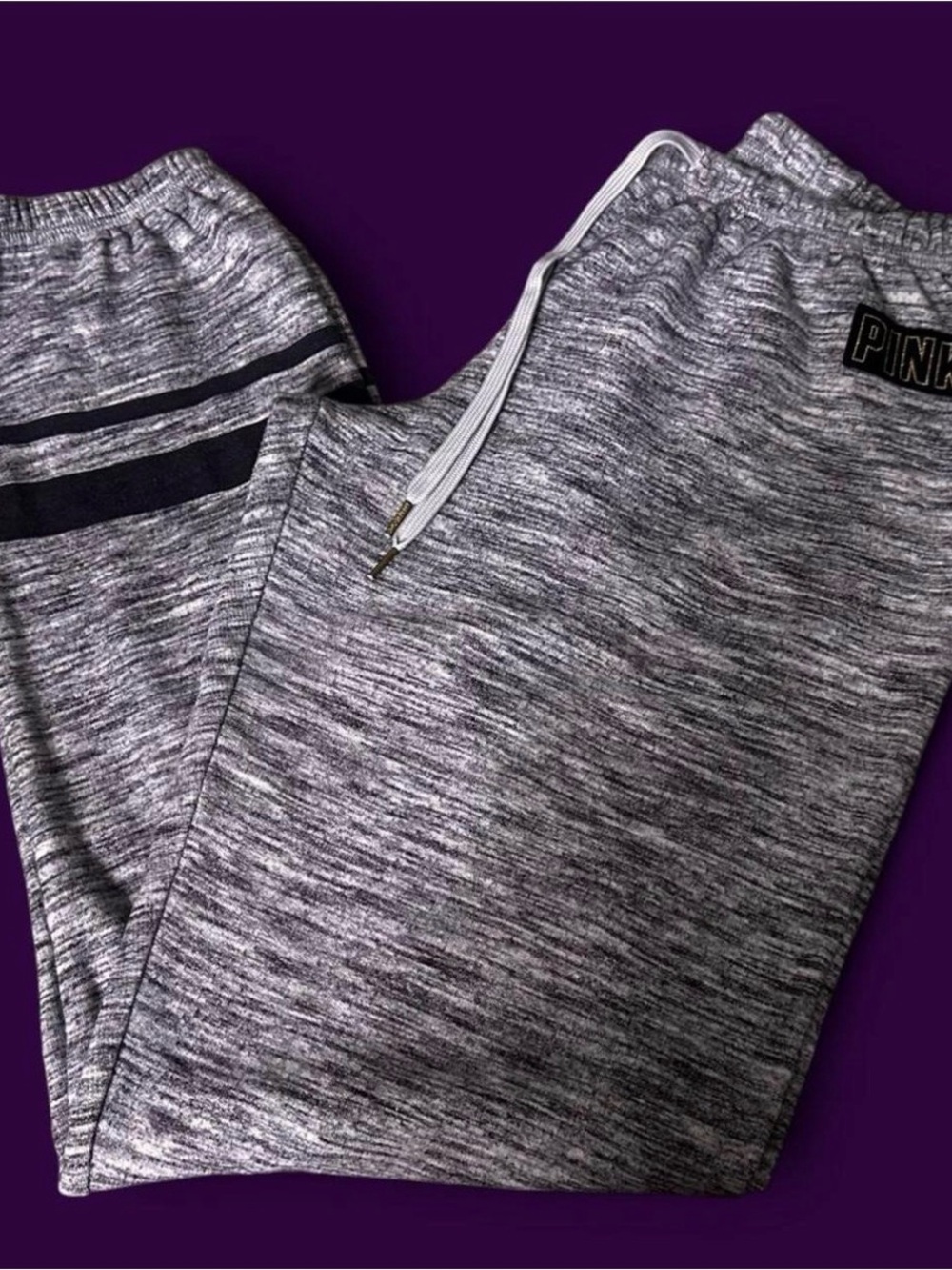 PINK Victoria's Secret Gray Space-Dye Jogger Pants with Black Stripe